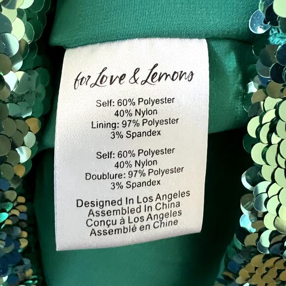 For Love and Lemons Marais Green Sequin Mini Dress with Open Back size S J3 - Picture 9 of 9